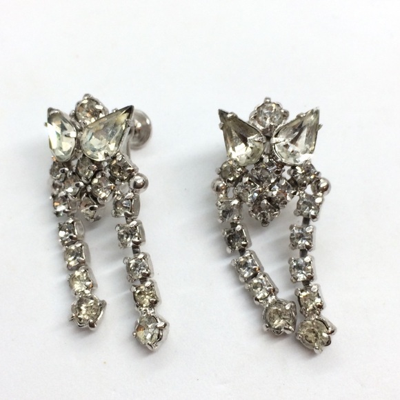 VINTAGE RHINESTONES SCREW BACK EARRINGS DANGLE STATEMENT - Picture 10 of 16